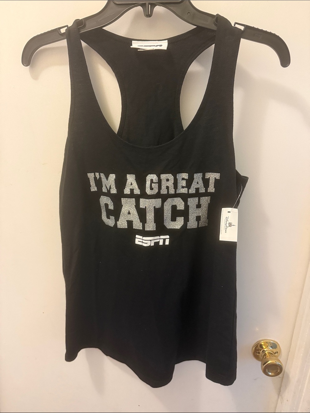 NWT ESPN Disney Parks Women's Black Racerback Tank Top - "I'm A Great Catch"